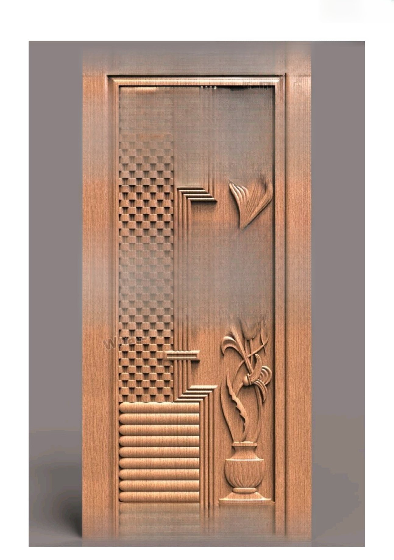 GSK HT - PAGE-08 Modern Floral Abstract Carved Interior Door 3D Model